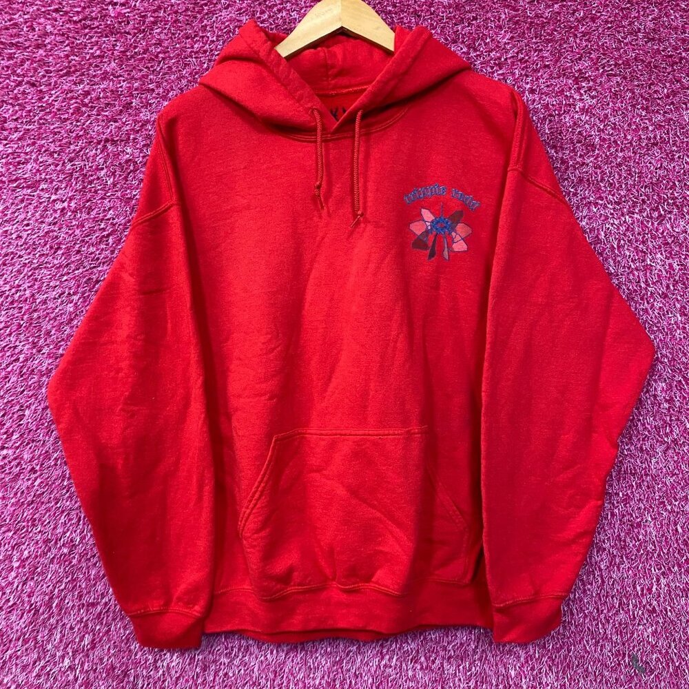Triple Red Geometric Embroidered Logo Hip Hop Hoodie Large